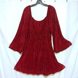 Inspired Hearts Burgundy Pleated Bell Sleeve Flowy Mini Dress Plus 2X Cocktail